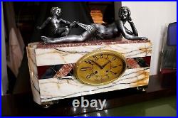 French Art Deco marble clock (Chiparus Grisard Dunhill Art Deco Clock Greyhound)