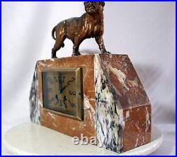 French Heavy marble Art Deco table clock Panther 1920