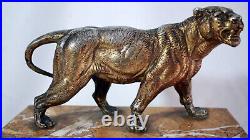 French Heavy marble Art Deco table clock Panther 1920