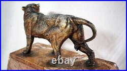 French Heavy marble Art Deco table clock Panther 1920