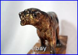 French Heavy marble Art Deco table clock Panther 1920