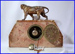 French Heavy marble Art Deco table clock Panther 1920