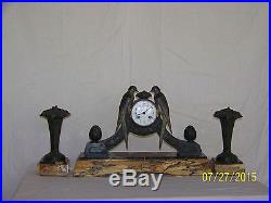 French Limousin Art Deco Sculpture Statue Clock withGarnitures c. 1925-1935