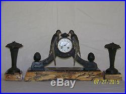 French Limousin Art Deco Sculpture Statue Clock withGarnitures c. 1925-1935