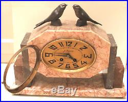 French M S Art deco Marble Garniture Clock surmounted 2 Swifts Birds CWO
