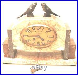 French M S Art deco Marble Garniture Clock surmounted 2 Swifts Birds CWO