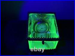 French Uranium Glass Clock Complete With Elgin Pocket Watch Circa 1920's