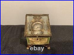 French Uranium Glass Clock Complete With Elgin Pocket Watch Circa 1920's