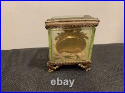 French Uranium Glass Clock Complete With Elgin Pocket Watch Circa 1920's