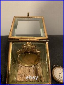 French Uranium Glass Clock Complete With Elgin Pocket Watch Circa 1920's