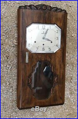 French Vintage Frere-jaques WOOD WALL CLOCK Vedette WESTMINSTER 8 Hammer Artdeco