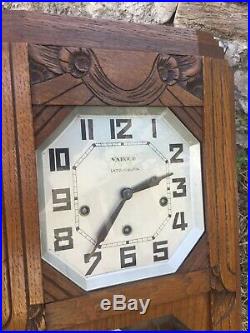 French Vintage WOODEN CHIME WALL CLOCK JURA VERITABLE WESTMINSTER 8 Tigs Artdeco