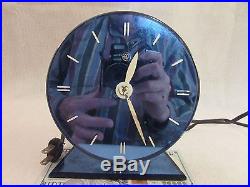 GE TUILLERIES COBALT BLUE Mirror Clock Art Deco Telechron QUIET Acrte 1930s 4H68