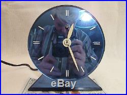 GE TUILLERIES COBALT BLUE Mirror Clock Art Deco Telechron QUIET Acrte 1930s 4H68