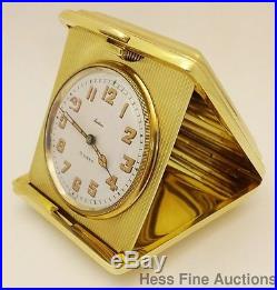 Genuine Cartier Art Deco Antique 14k Gold Desk Travel 8 Day Clock w Cartier Box