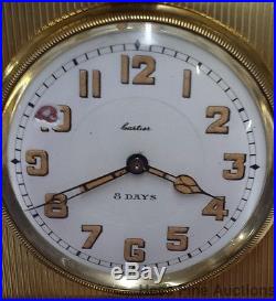 Genuine Cartier Art Deco Antique 14k Gold Desk Travel 8 Day Clock w Cartier Box