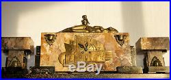 Georges Lavroff French Art Deco Clock Bronze Sculpture & Marble Voluptuous Nude