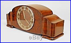 German Art Deco Walnut Mantel Clock with Round Chrome Clock (As Is)