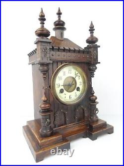 German JUNGHANS Castle Mantel Mantle Antique Clock Art Deco 8 day Black Forest