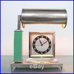 German KIENZLE Mantel Alarm Clock AND Lamp Combination! Art Deco Antique CHROMED