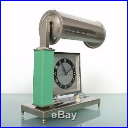 German KIENZLE Mantel Alarm Clock AND Lamp Combination! Art Deco Antique CHROMED
