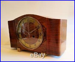 German Kienzle c1930 ART DECO Mantel Clock with Brass accents Mirrored Burl Teak