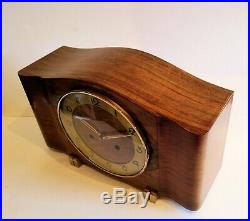 German Kienzle c1930 ART DECO Mantel Clock with Brass accents Mirrored Burl Teak