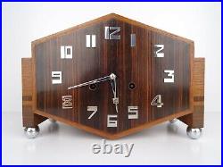 German Mantel Shelf Clock Art Deco Coromandel Chrome Pfeilkreuz Junghans 1920s