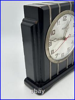 Gilbert Art Deco Mantle Shelf Clock 8 Day Chrome & Black Architectural Design