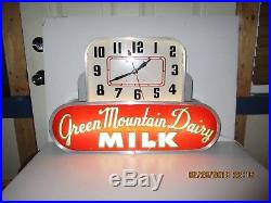 Green Mountain Dairy Art Deco Clock Lighted Sign. Rare Lamar Colorado