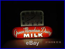 Green Mountain Dairy Art Deco Clock Lighted Sign. Rare Lamar Colorado