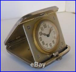 Guilloche Enamel Silver Folding Travel Clock Watch Art Deco Esmalte Plata Reloj