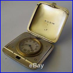 Guilloche Enamel Silver Folding Travel Clock Watch Art Deco Esmalte Plata Reloj