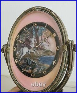 Guilloche and Painted Enamel Dial Sandoz Cheval Swivel 8 Day Clock Pink Marble