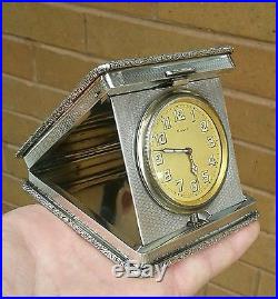 Heavy Solid Silver, Art Deco Travel / Desk Clock, 317.6 Grams- Superb Condition