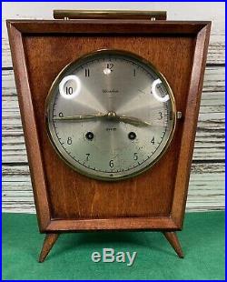 HERSCHEDE 642 Art Deco / Mid Century Modern Shelf Clock, 2 bell strike, 4 Jewel