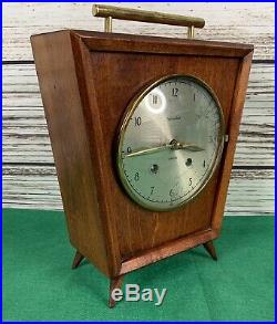 HERSCHEDE 642 Art Deco / Mid Century Modern Shelf Clock, 2 bell strike, 4 Jewel
