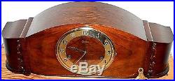 Huge Antique Running Junghans Art Deco German Westminster Curvy Mahogany Clock