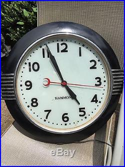 Hammond Lighted Wall Clock, 20-1/2 dia. Art Deco 1930s Railroad Depot