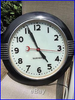 Hammond Lighted Wall Clock, 20-1/2 dia. Art Deco 1930s Railroad Depot