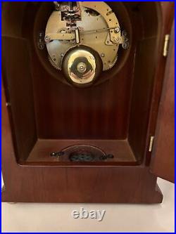 Hermle Mechanical Bell Strike Cathedral Tombstone Clock Wood Inlay ST135