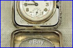 High-Grade SILVANA Niello SILVER Art Deco travel clock pocket watch Uhr silber