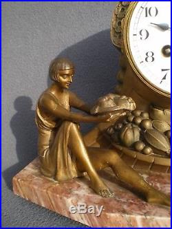 Horloge pendule sculpture art deco LIMOUSIN femme antique clock statue woman