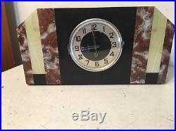 Huge Antique French German Art Deco Mantle Clock Marble Slate Onyx