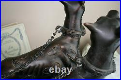 Huge XL Bronze 1930 Art deco lady statue dogs leash on marble base