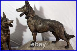 Hughe marble Art Deco table clock 2 German Sheperds 1920