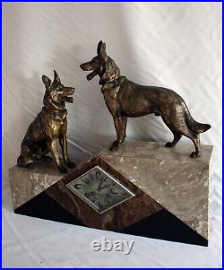 Hughe marble Art Deco table clock 2 German Sheperds 1920