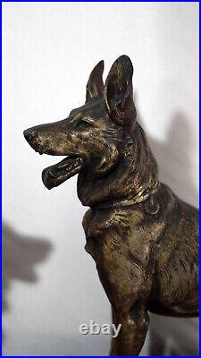 Hughe marble Art Deco table clock 2 German Sheperds 1920