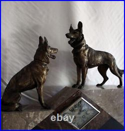 Hughe marble Art Deco table clock 2 German Sheperds 1920