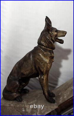 Hughe marble Art Deco table clock 2 German Sheperds 1920